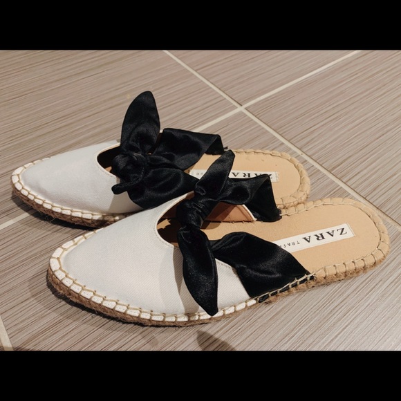 zara natural mules with bow